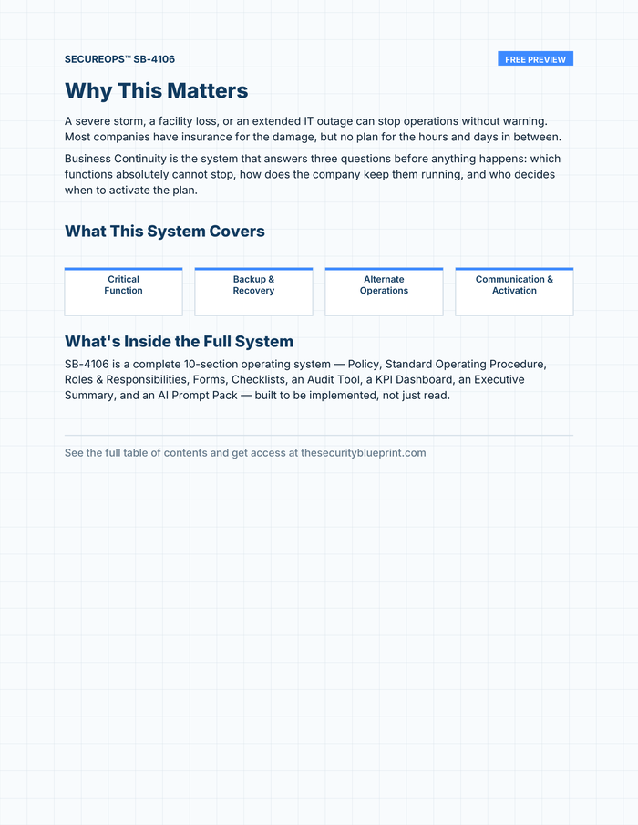 Business Continuity preview PDF — Overview section