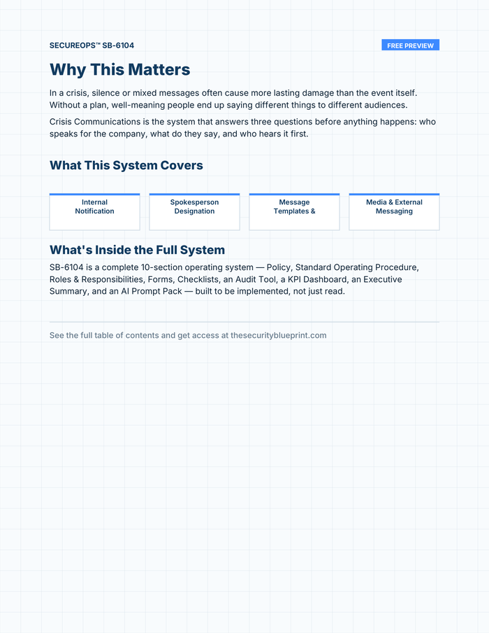 Crisis Communications preview PDF — Overview section