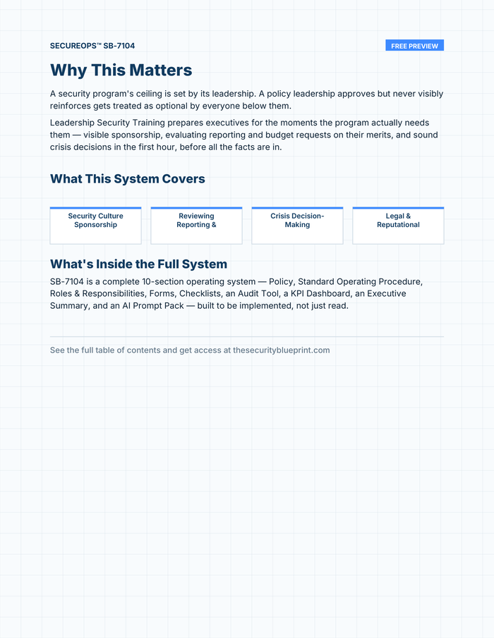 Leadership Security Training preview PDF — Overview section